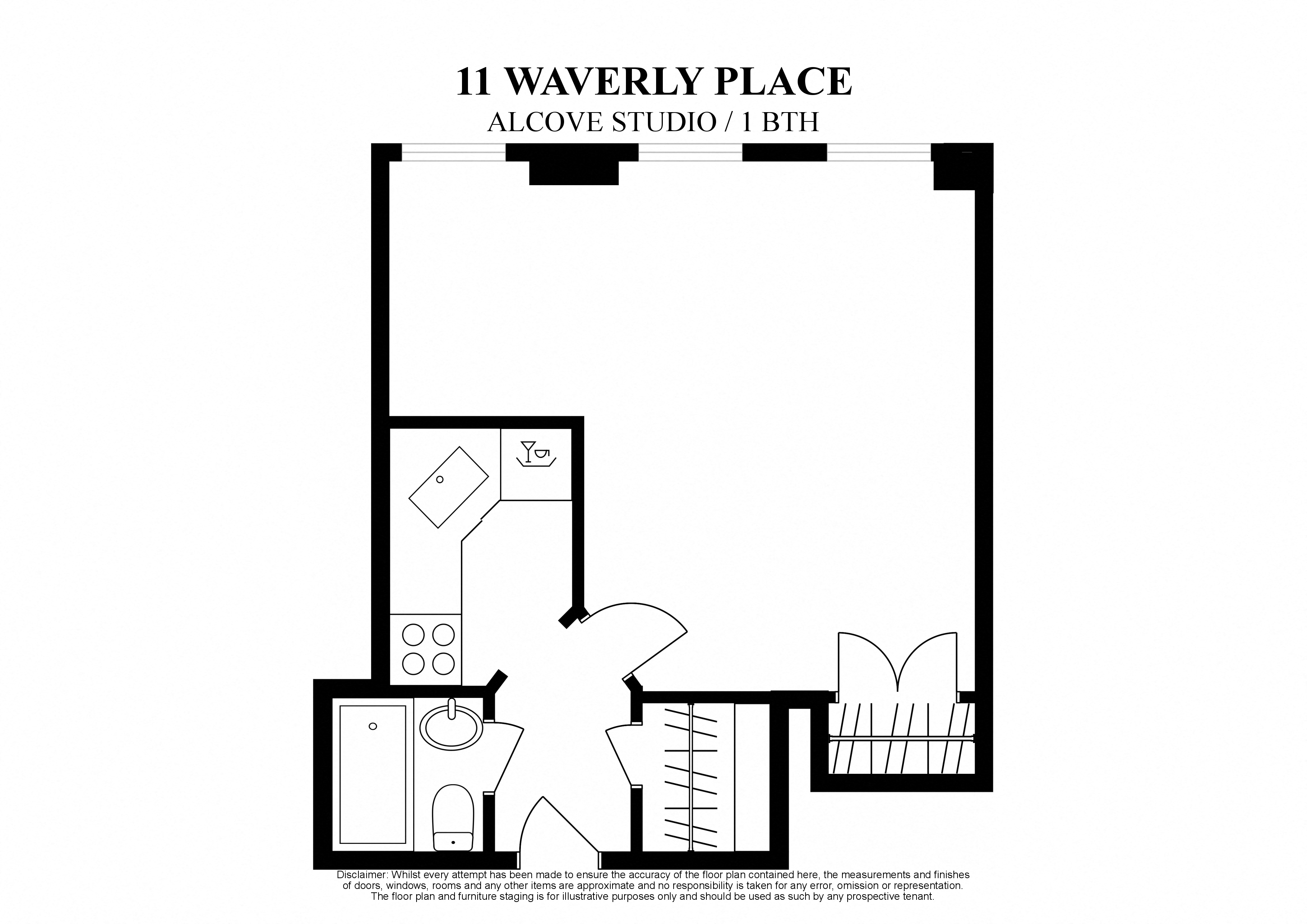 Floor plan for studio, 1 bath, 300 sqft